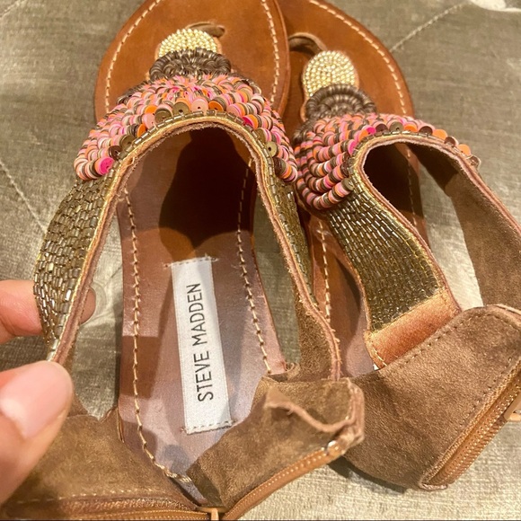 Steve Madden Beaded Pharaoh Thong Sandals Suede Leather - Picture 7 of 9